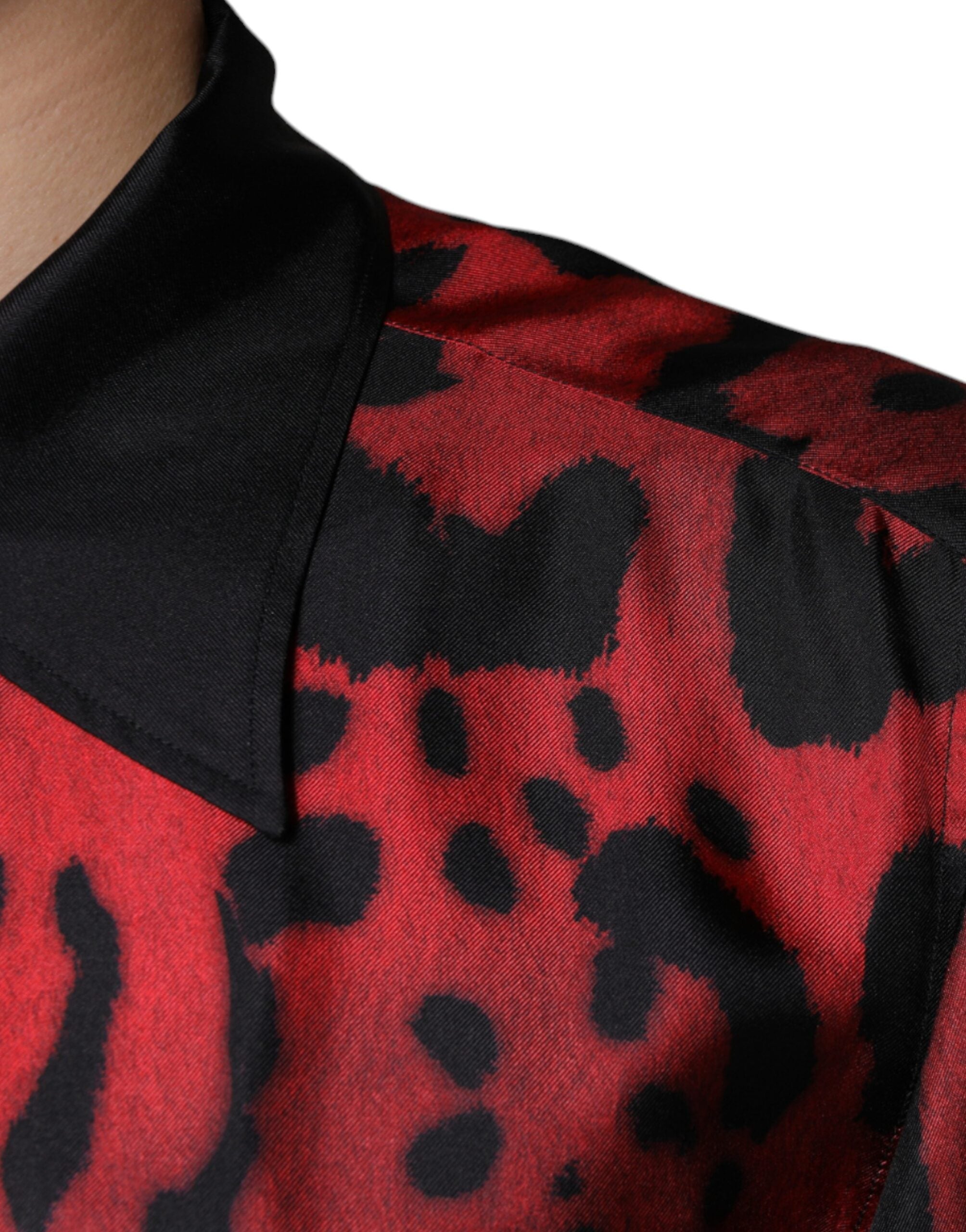 Dolce & Gabbana Red Leopard Silk Button-Down Shirt Casual Shirt